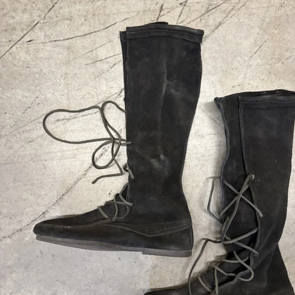 Minnetonka Front Lace Knee High Boots Men's 10 Black 1929 Renfaire Festival